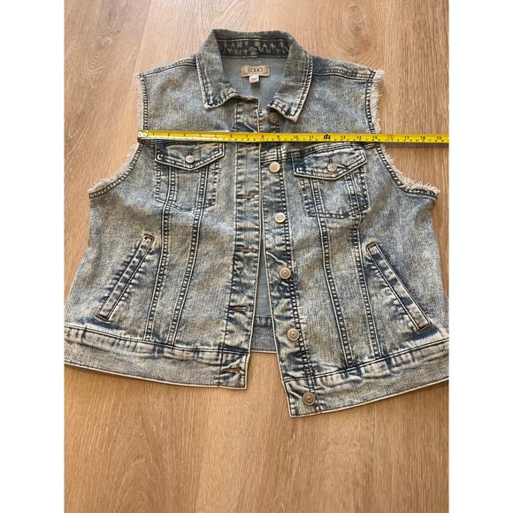 LOGO Lori Goldstein Vest Womens 10 Light Wash Denim Blue Jean Fringe Edges Plus - Picture 3 of 7